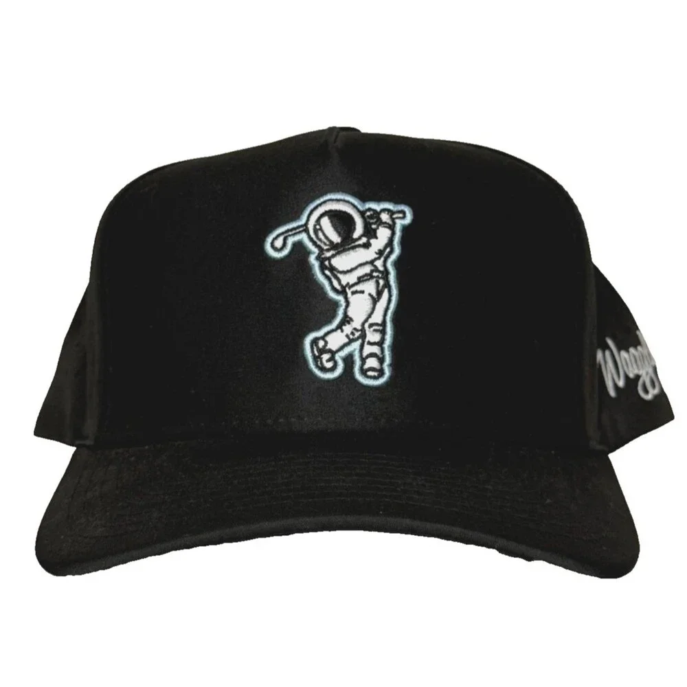 Waggle Moon Shot OG Snapback Hat Black Golf Astronaut Logo Adjustable Cap